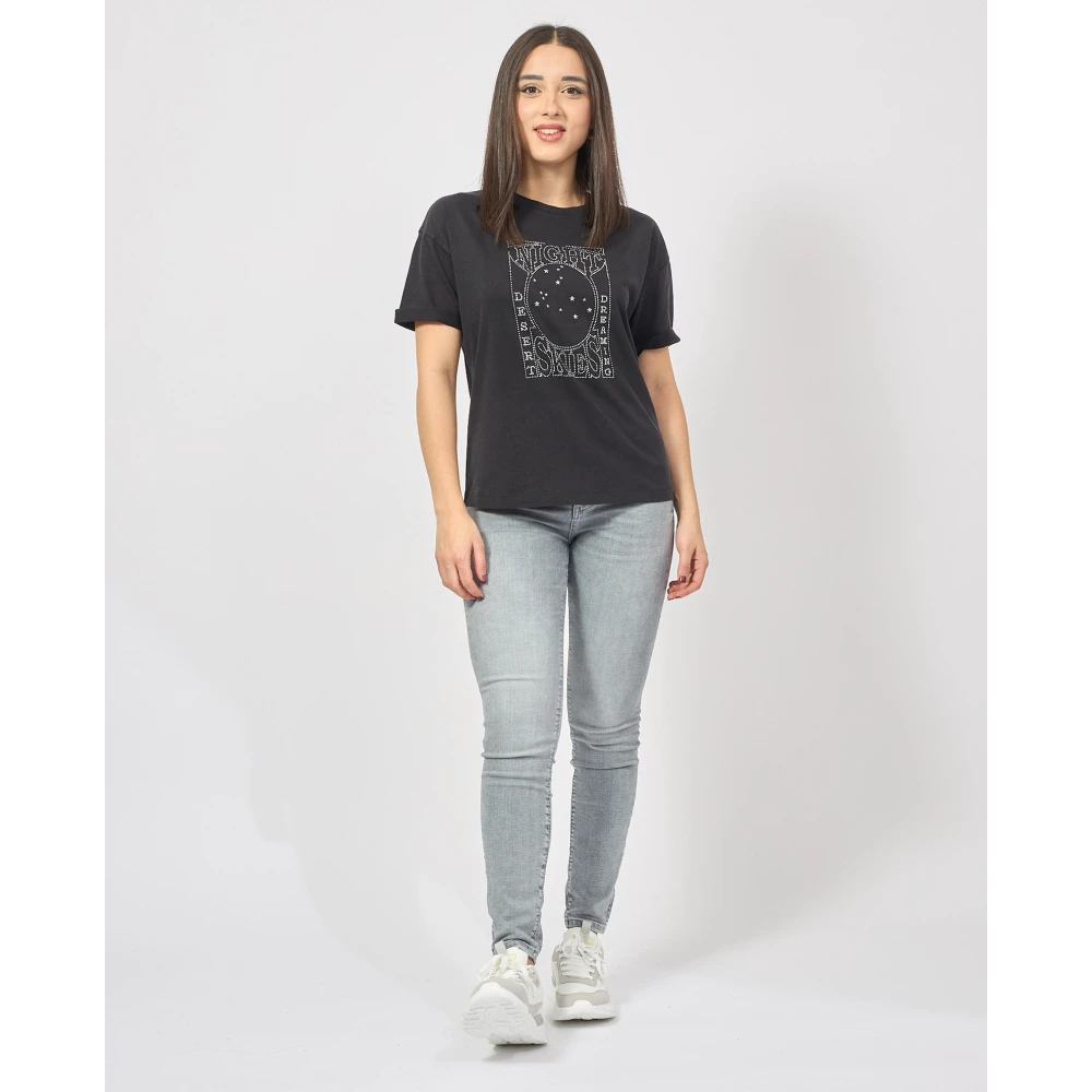 Hugo Boss Zwarte grafische T-shirt met opgerolde mouw Black Dames
