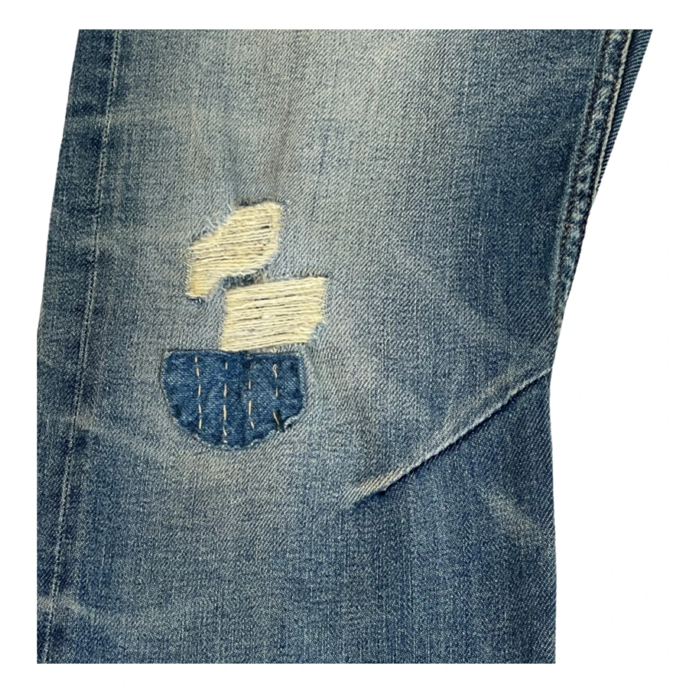 Denham Destroyed Straight Fit Donkerblauwe Jeans met Knoopsluiting Blue Heren