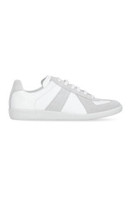 Białe Skórzane Sneakersy z Kontrastującymi Wstawkami