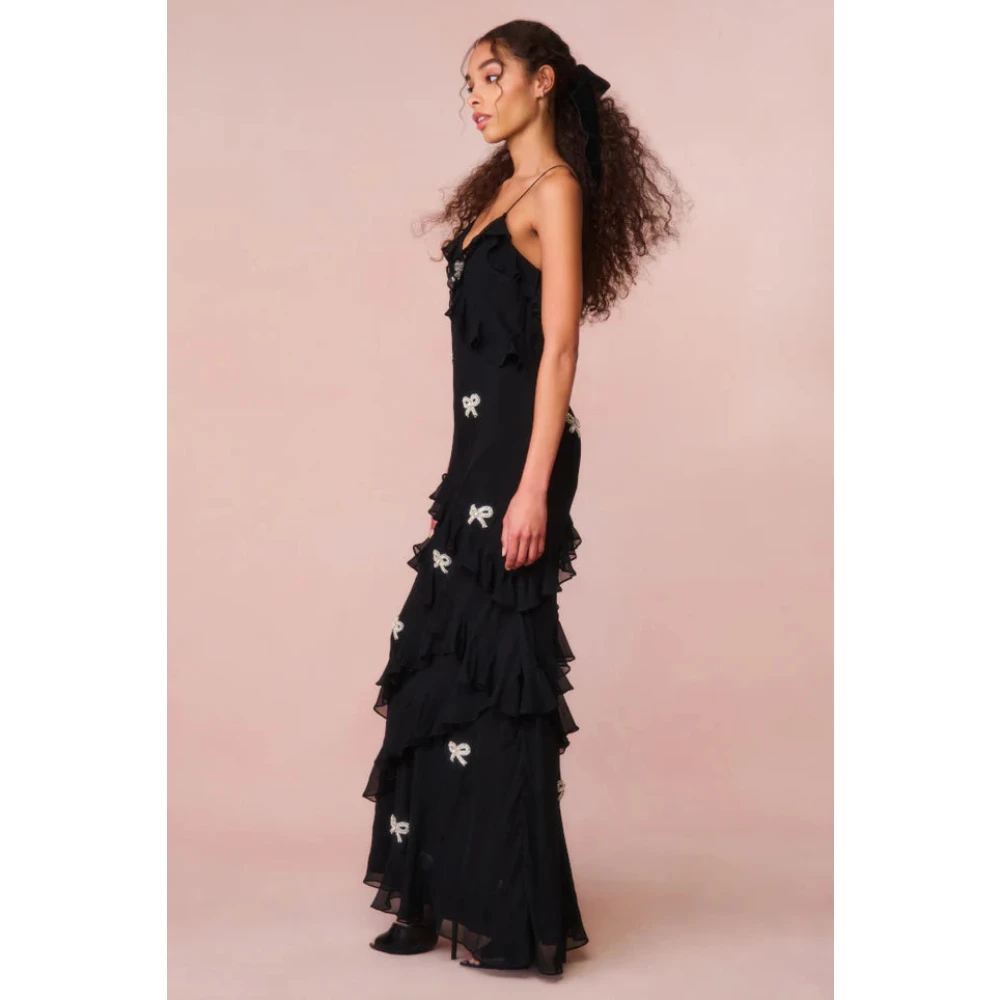 Loveshackfancy Maxi Zijden Jurk met Kristalboogversiering Black Dames