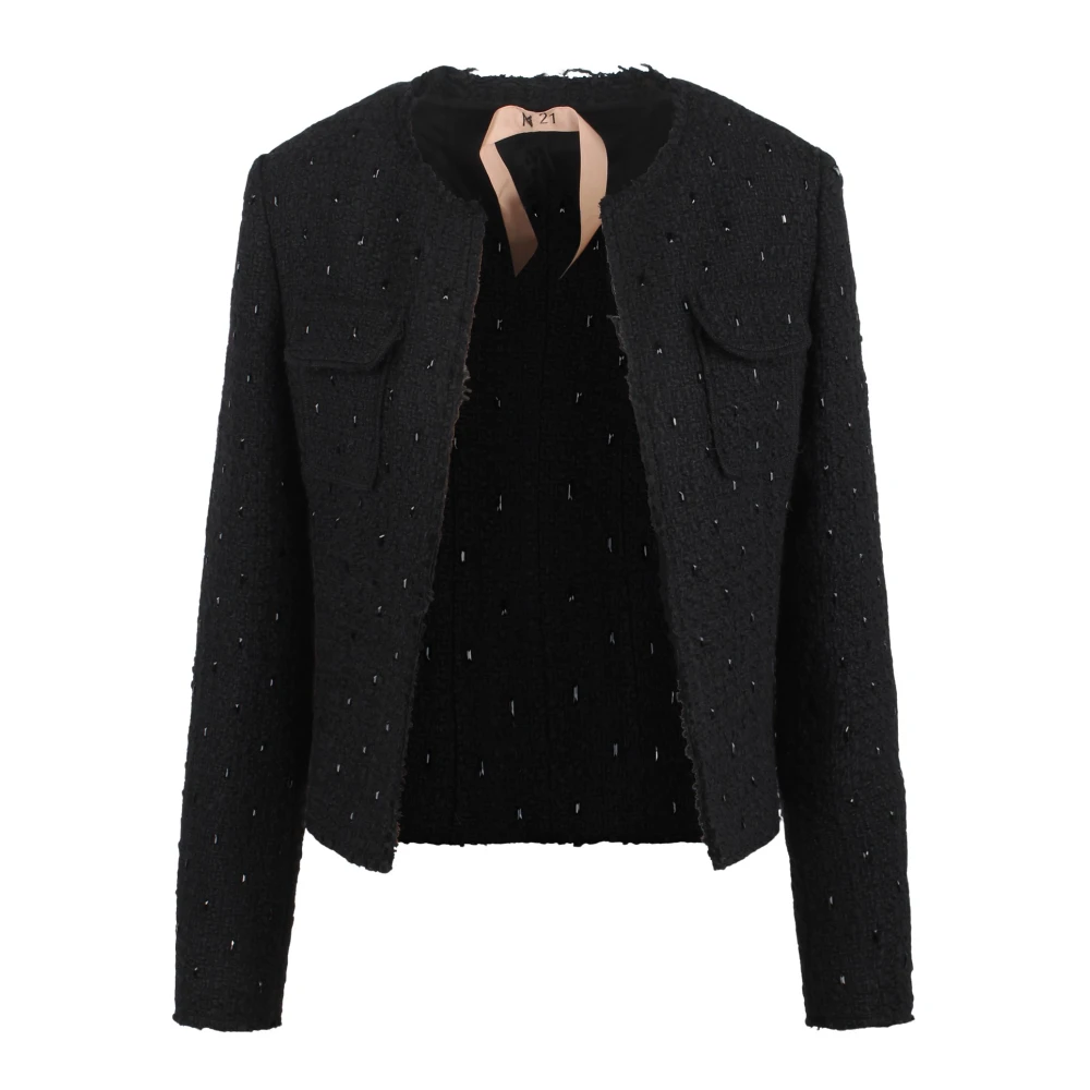 N21 Bouclé Kralenjasje met Klepzakken Black Dames