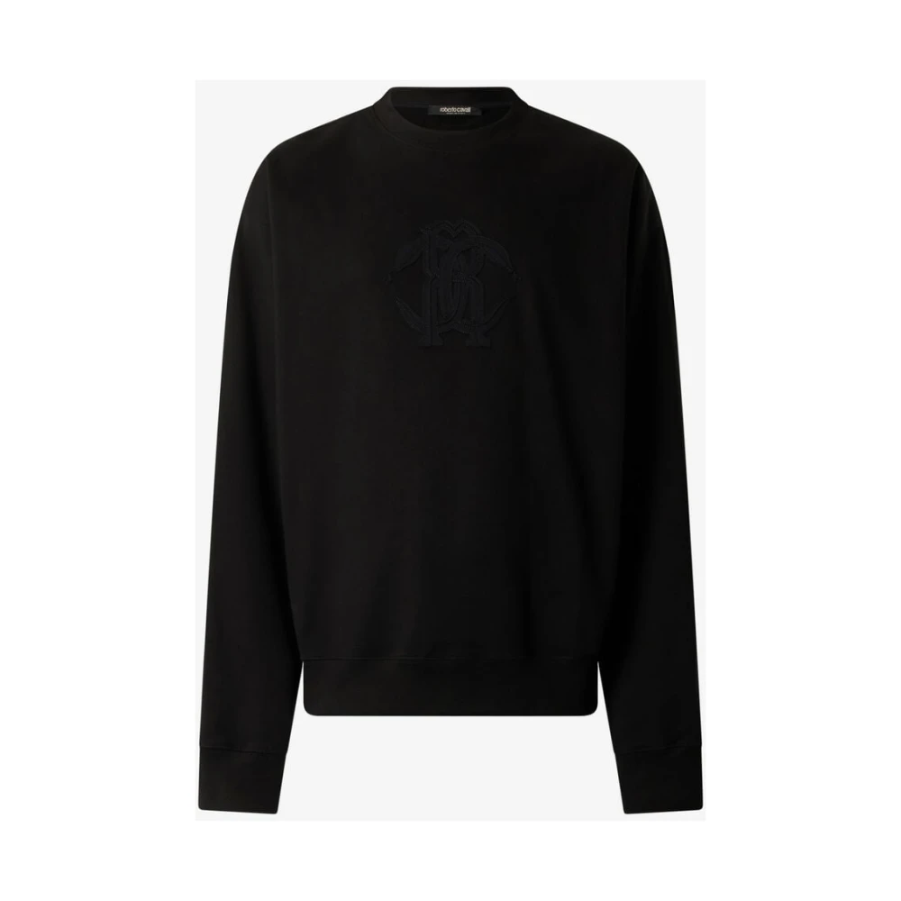 Roberto Cavalli Men's Black Snake Monogram Embroidered Cotton Sweatshirt