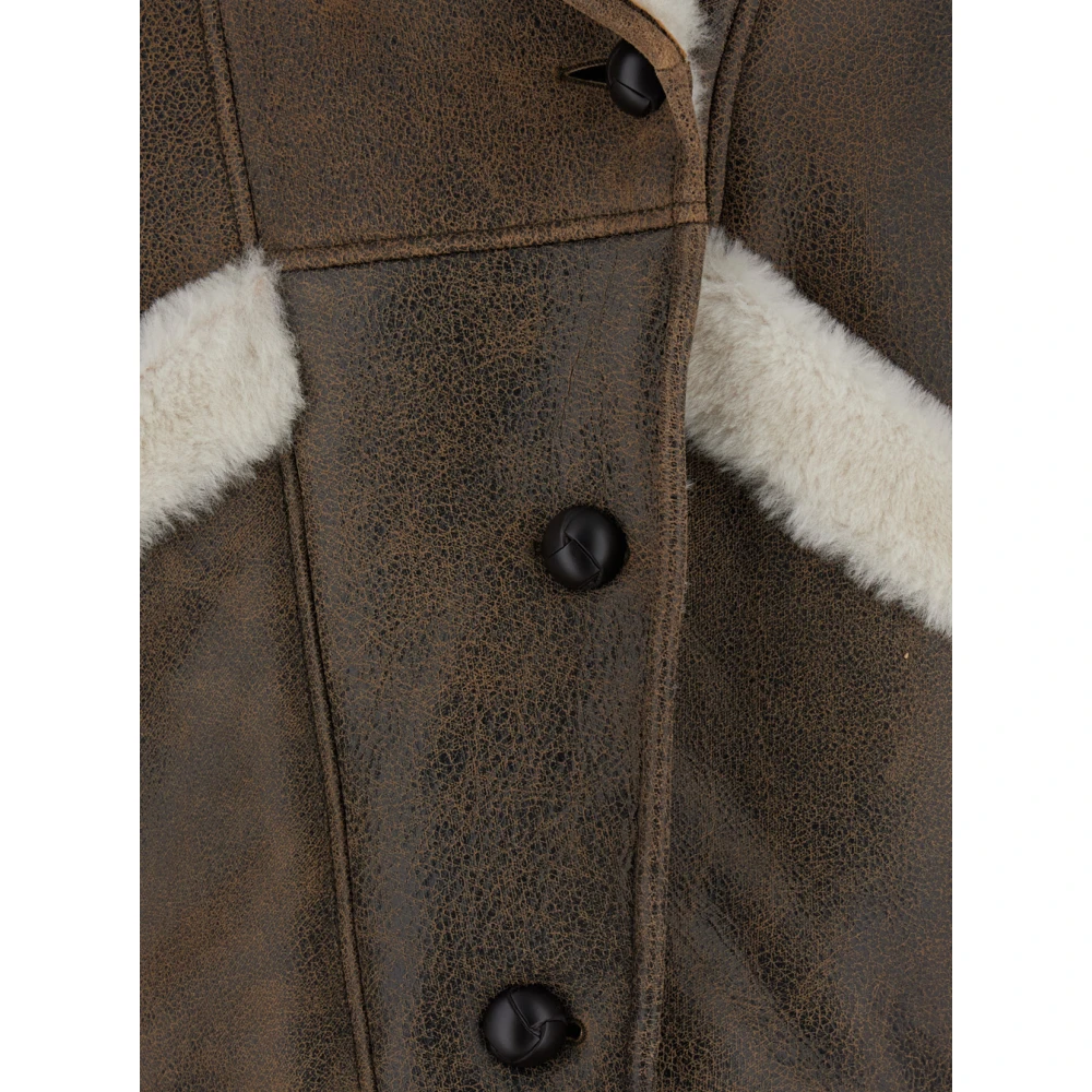 Blancha Shearling Trim Leren Jas Bruin Brown Dames