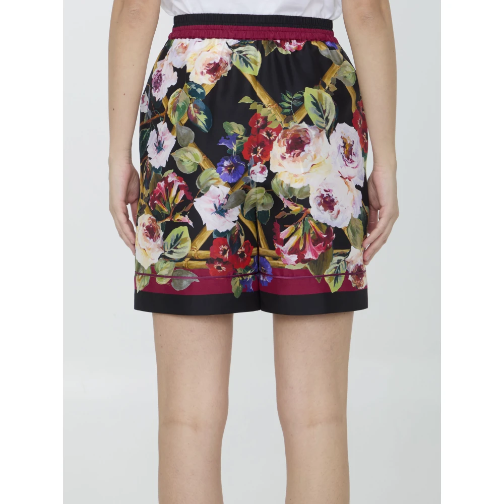 Dolce & Gabbana Zwarte zijden shorts met Roseto print Black Dames