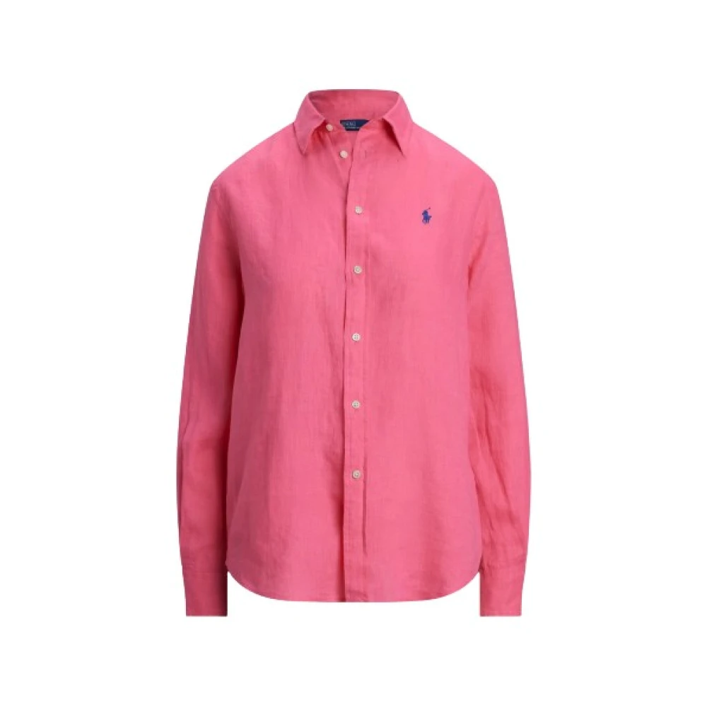 Polo Ralph Lauren Women's Pink Shirts, L, Linen Shirt With Pointed Collar