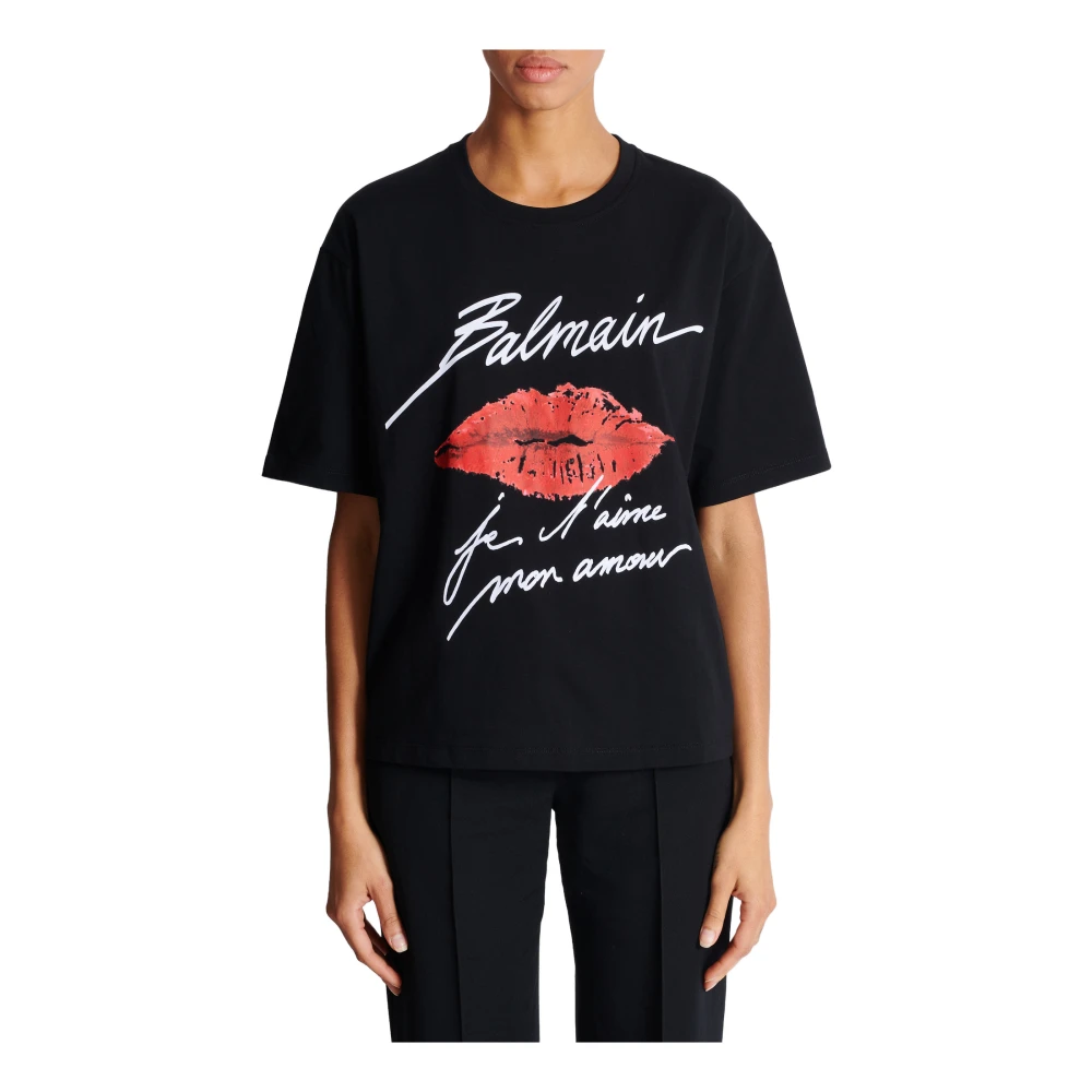Balmain T-shirt met korte mouwen met Kiss print Black Dames