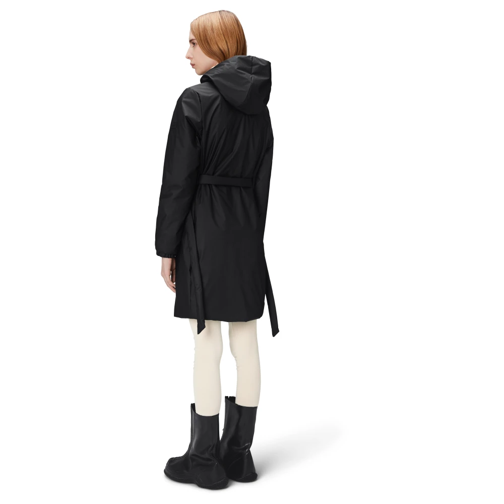 Rains Lange Geïsoleerde Curve Jas Black Dames