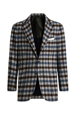 Blazer Sport Homme Kiton 100% Cachemire - Bleu à Carreaux, Taille 42 R (EU 52), Occasion Très Bon état