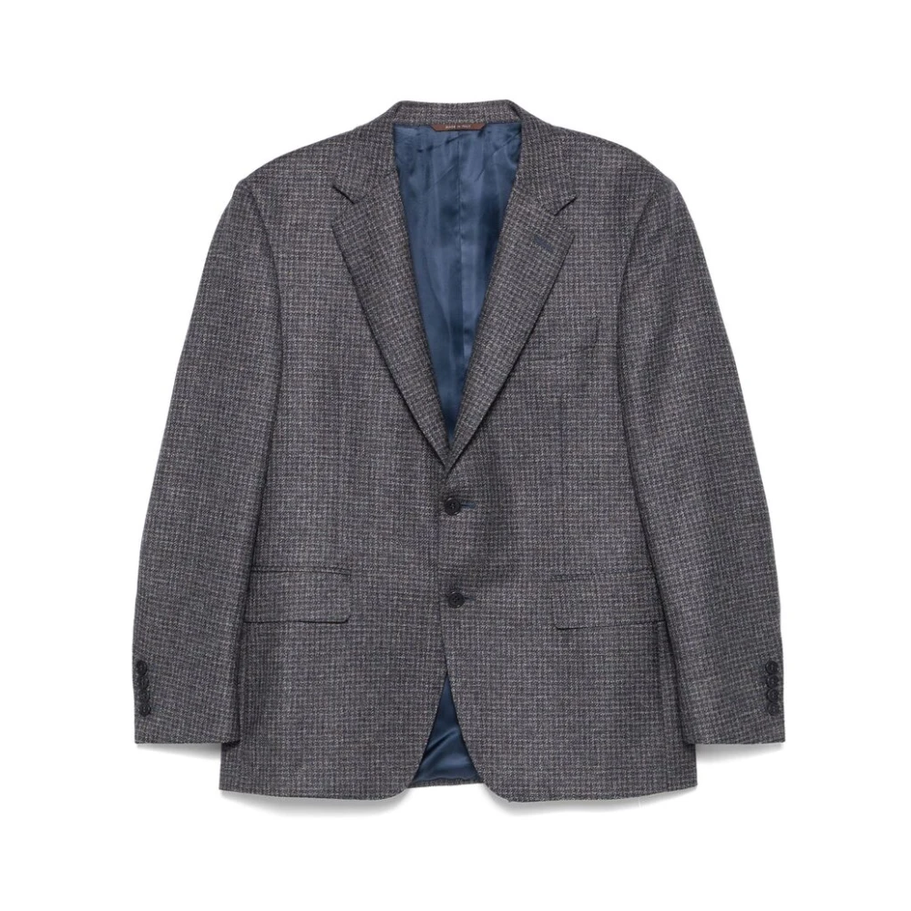 Canali Pied-de-poule Wollen Jas Blue Heren