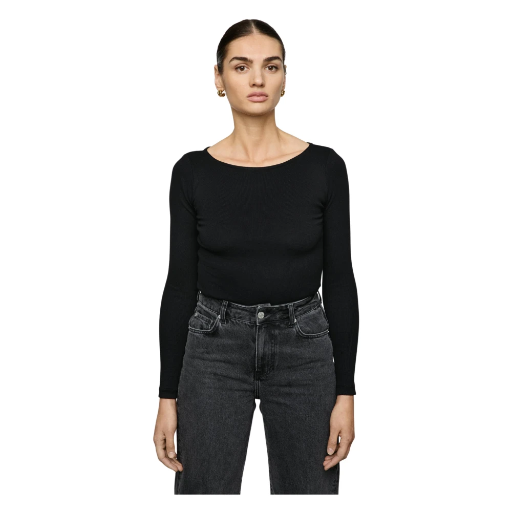 Rib Boatneck Denim Top