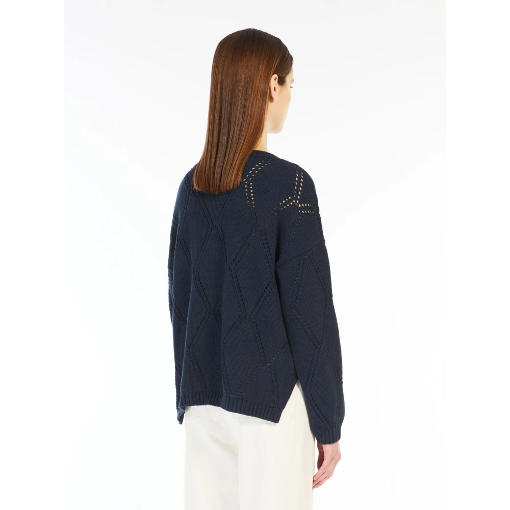 Max Mara Weekend Blauwe Oversized Katoenen Trui met Ruitpatroon Blue Dames