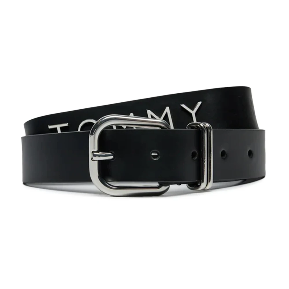 Tommy Hilfiger Zwart Leren Riem met Gesp Strik Sluiting Black Dames