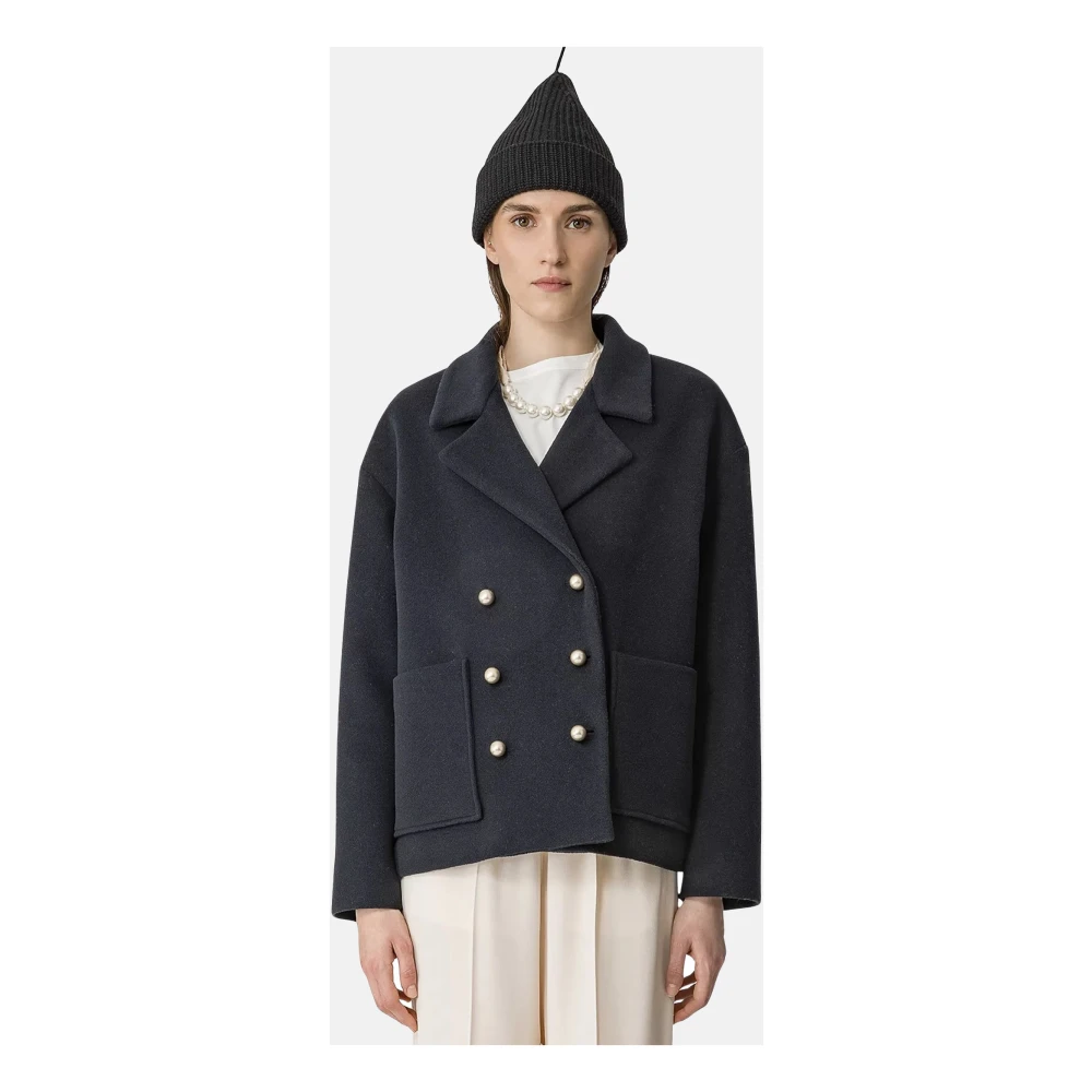 Forte Kasjmier Peacoat met Zakken en Metalen Knopen Black Dames