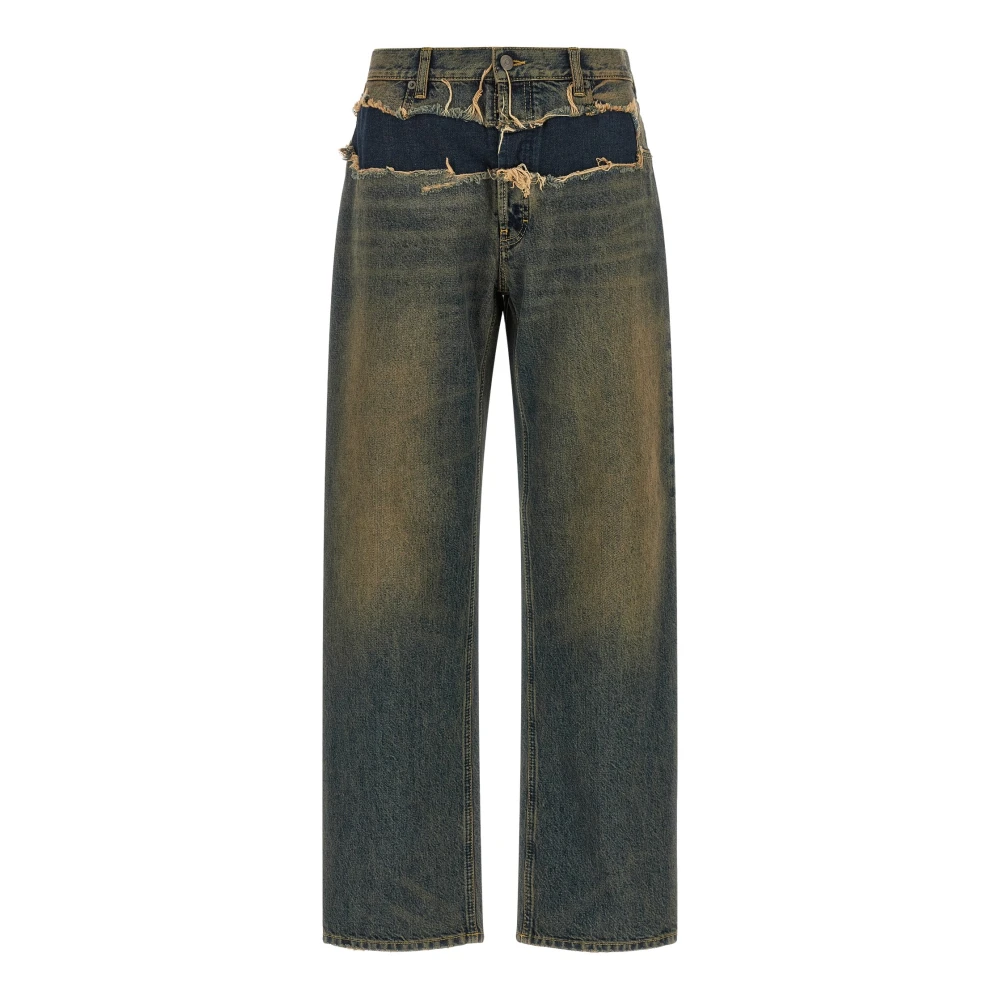 Maison Margiela , Wide Jeans, Female, Blue, S, Jeans Effetto Distressed