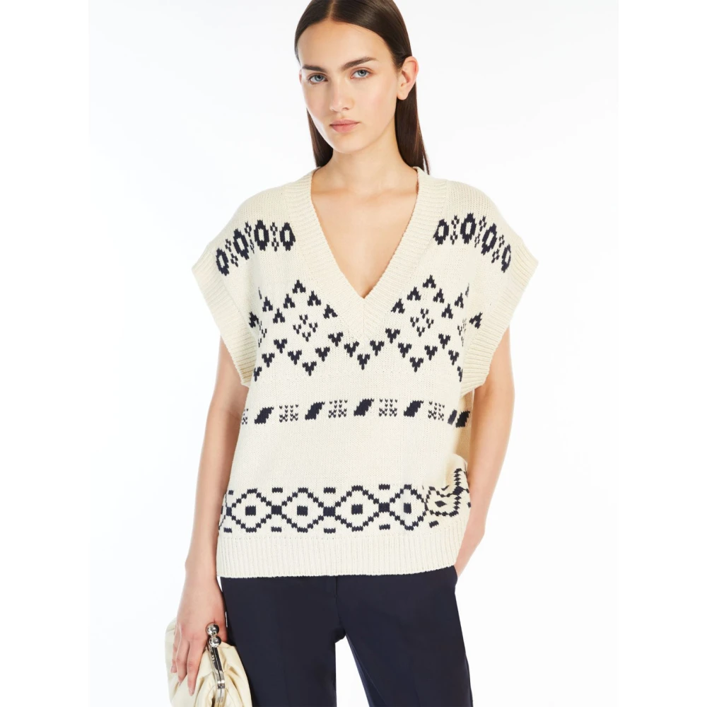 Max Mara Weekend Zwarte Oversized Katoenen Trui White Dames