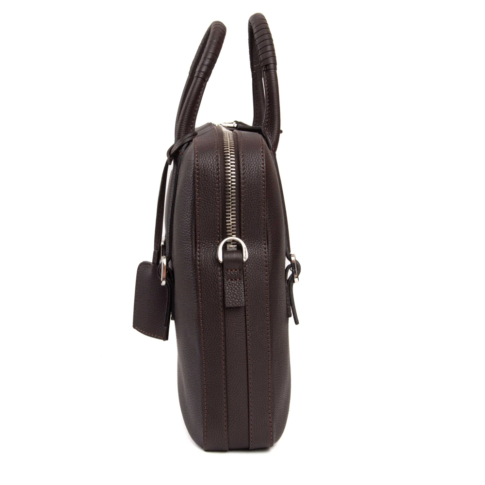 Santoni Leren Schoudertas Gehamerd Brown Unisex