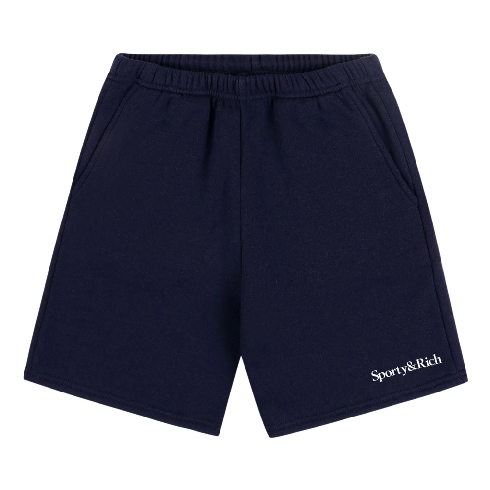 Sporty & Rich Unisex Kids Blue Shorts, 2 Y, Serif Logo Gym Shorts