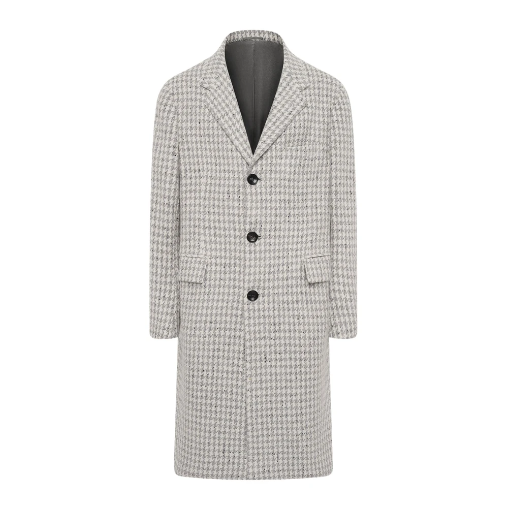 Kiton Houndstooth Cashmere Blend Coat Gray Heren