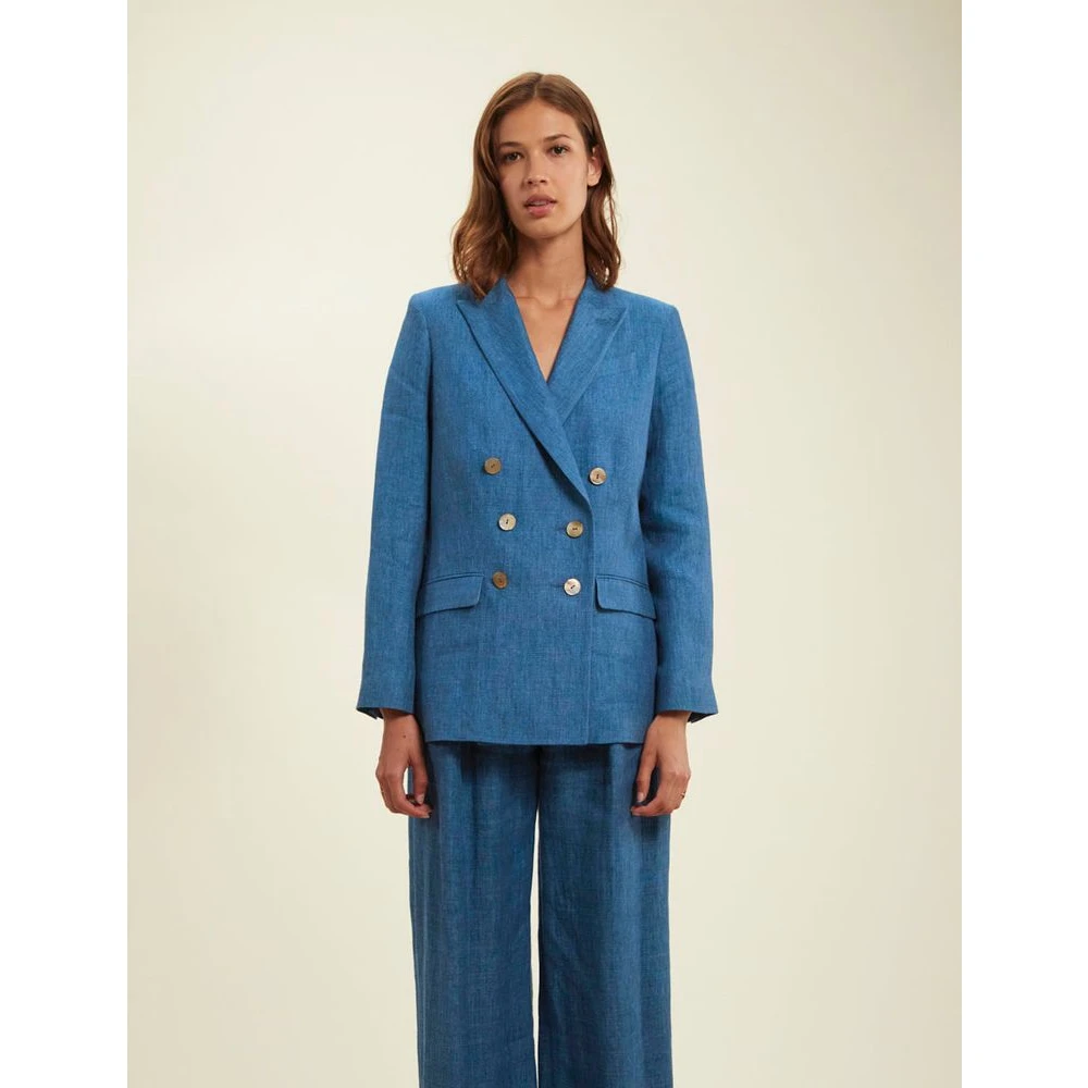 Ines De La Fressange Paris Blauwe Denim Linnen Jas Blue Dames