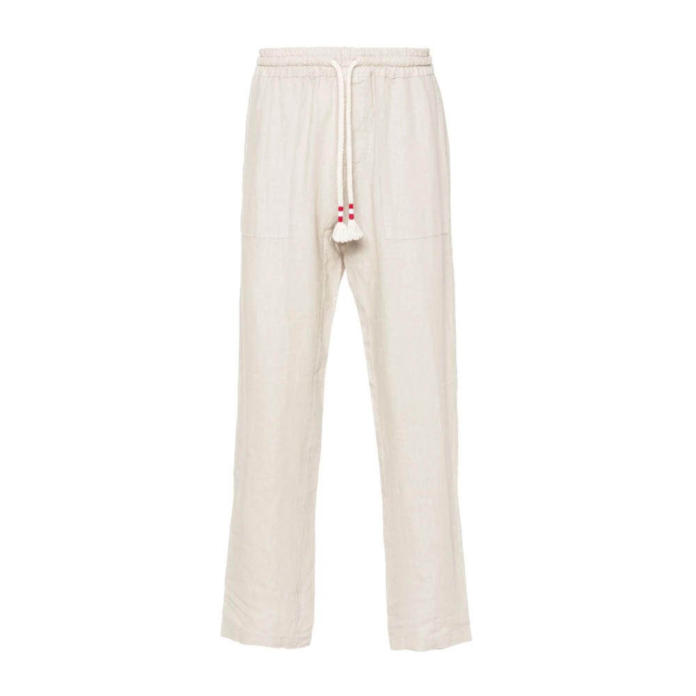 Mc2 Saint Barth Men's Beige Straight Trousers, L, Linen Straight Leg Trousers
