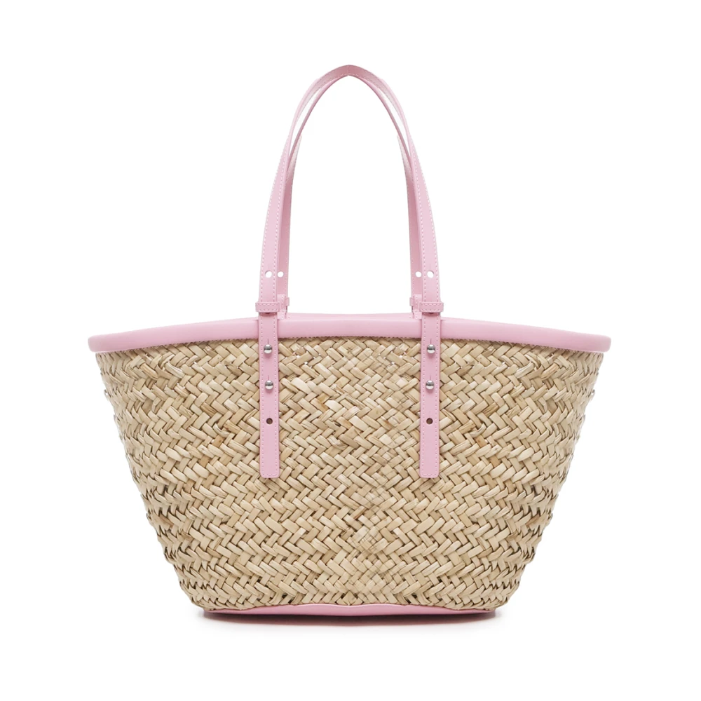 pinko Handgeweven Raffia Leren Tas Beige Dames