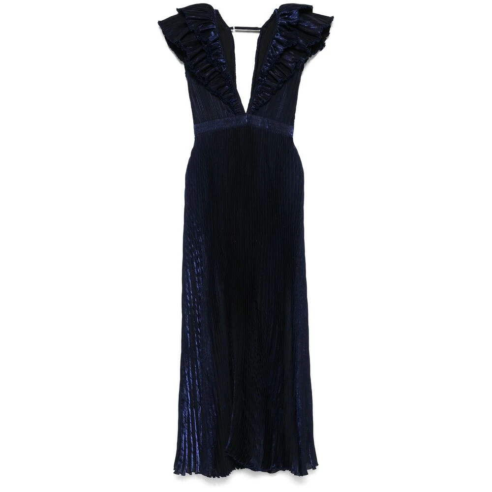 L'idée Ocean Blue Gerimpelde V-Hals Jurk Blue Dames