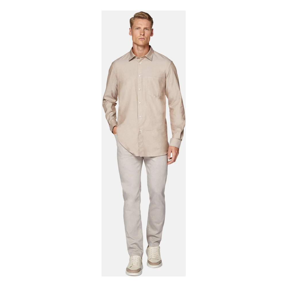 Boggi Milano Regular Fit Katoenen Overhemd Beige Heren