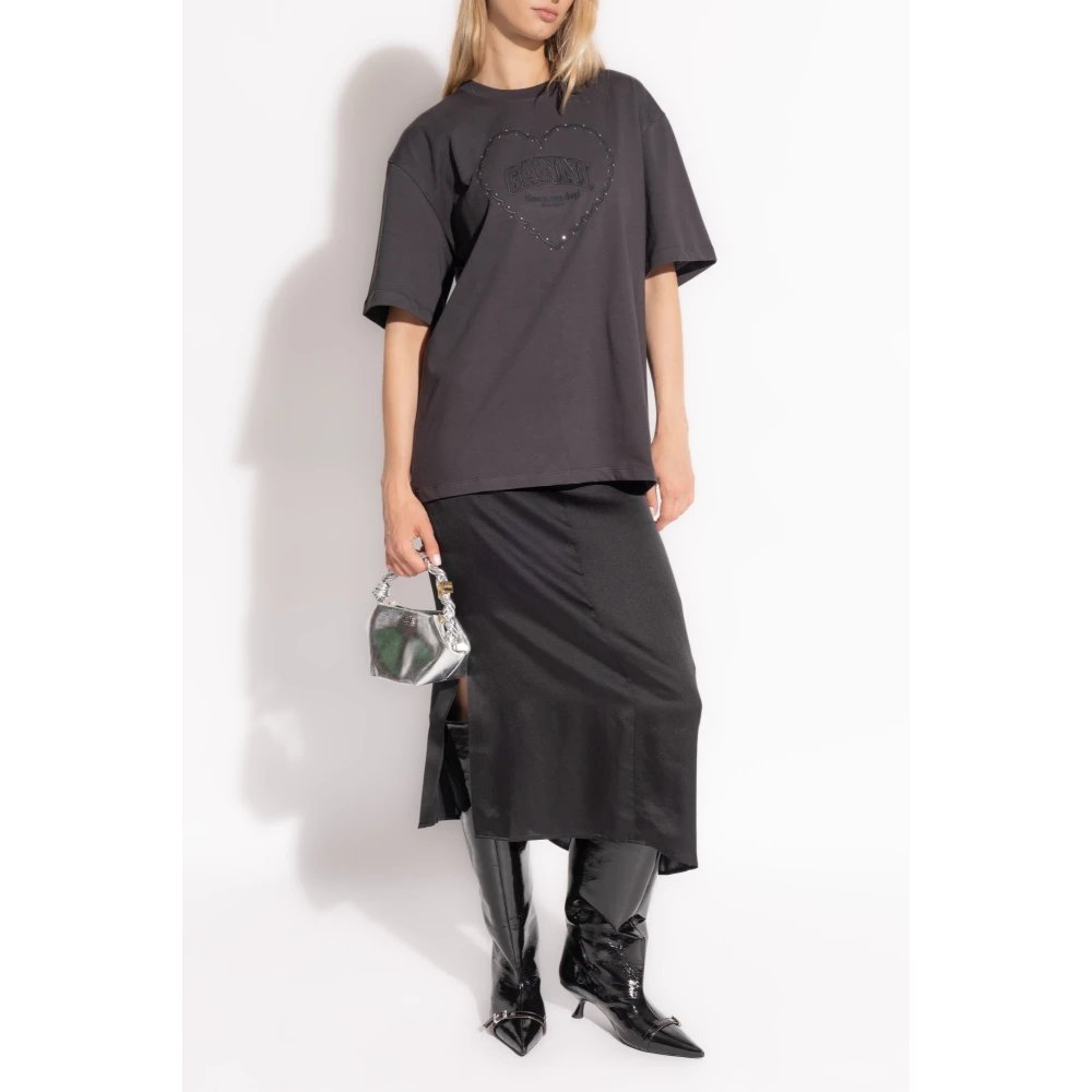 Ganni T-shirt met logo Gray Dames