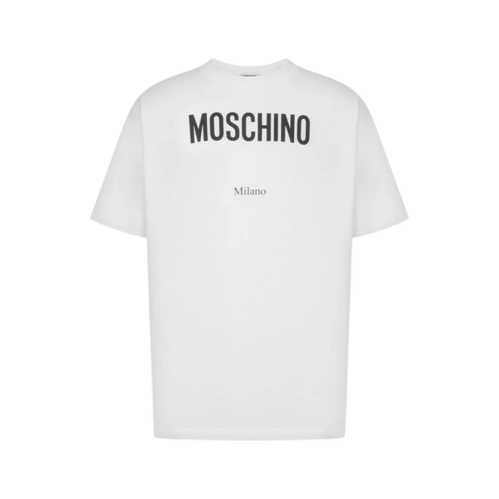Moschino Unisex Wit Tops L, Katoen, T-Shirt Van Bedrukte Katoenen Jersey