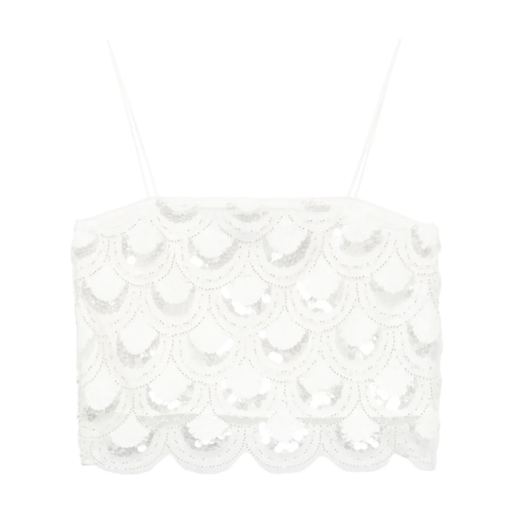 Rotate Birger Christensen Sequin Mesh Top met Vierkante Halslijn White Dames