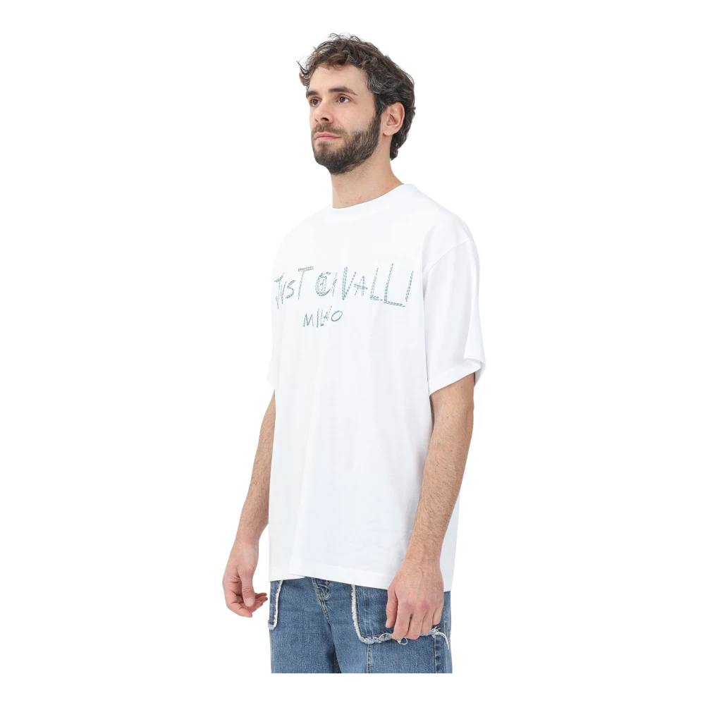 Just Cavalli Wit T-shirt met Blauw Logo Borduurwerk White Heren