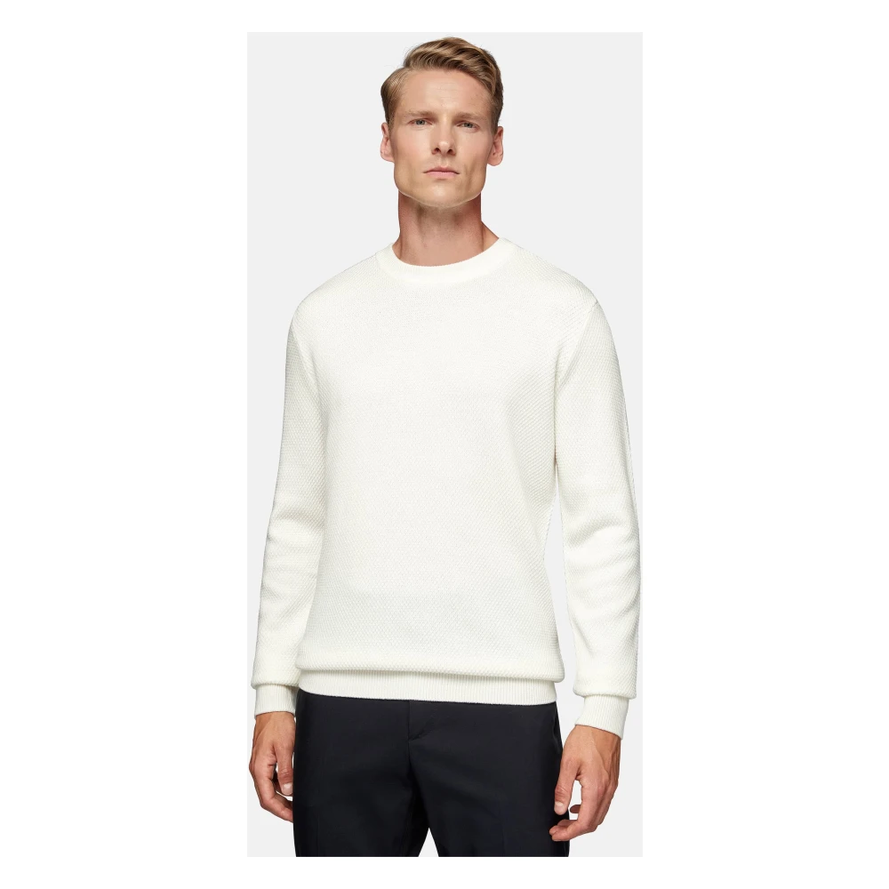 Boggi Milano Merino Wol Trui met Ronde Hals 7 Gg White Heren