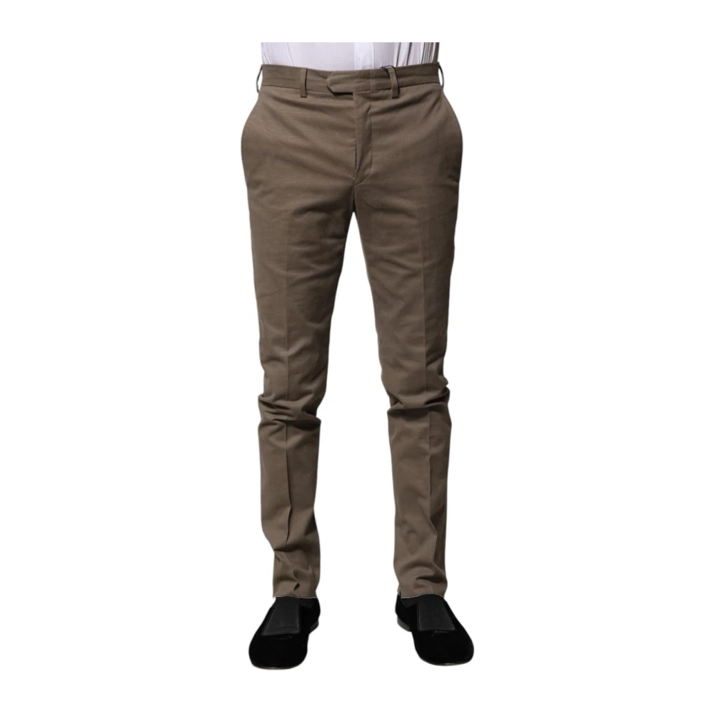 Bencivenga Men's Brown Slim-Fit Trousers, S, Tapered Dress Trousers
