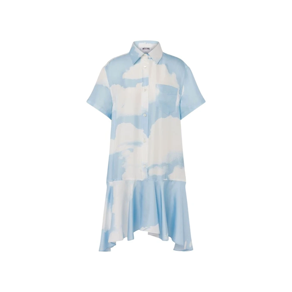 Moschino Women's Blue Silk Twill Dress Archive Clouds