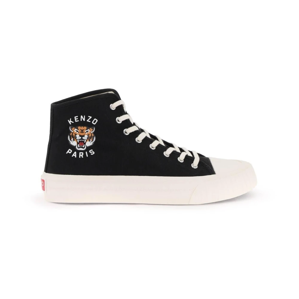 Kenzo Canvas High Top Sneakers med Lucky Tiger Print Black, Dam