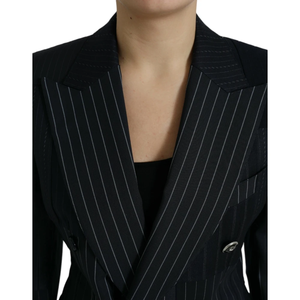 Dolce & Gabbana Elegante Gestreepte Wollen Blazer Black Dames