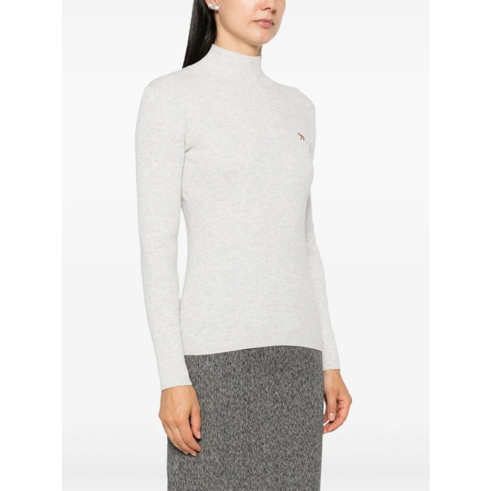 Maison Kitsuné Grijze Geribbelde Gebreide Trui Baby Fox Gray Dames