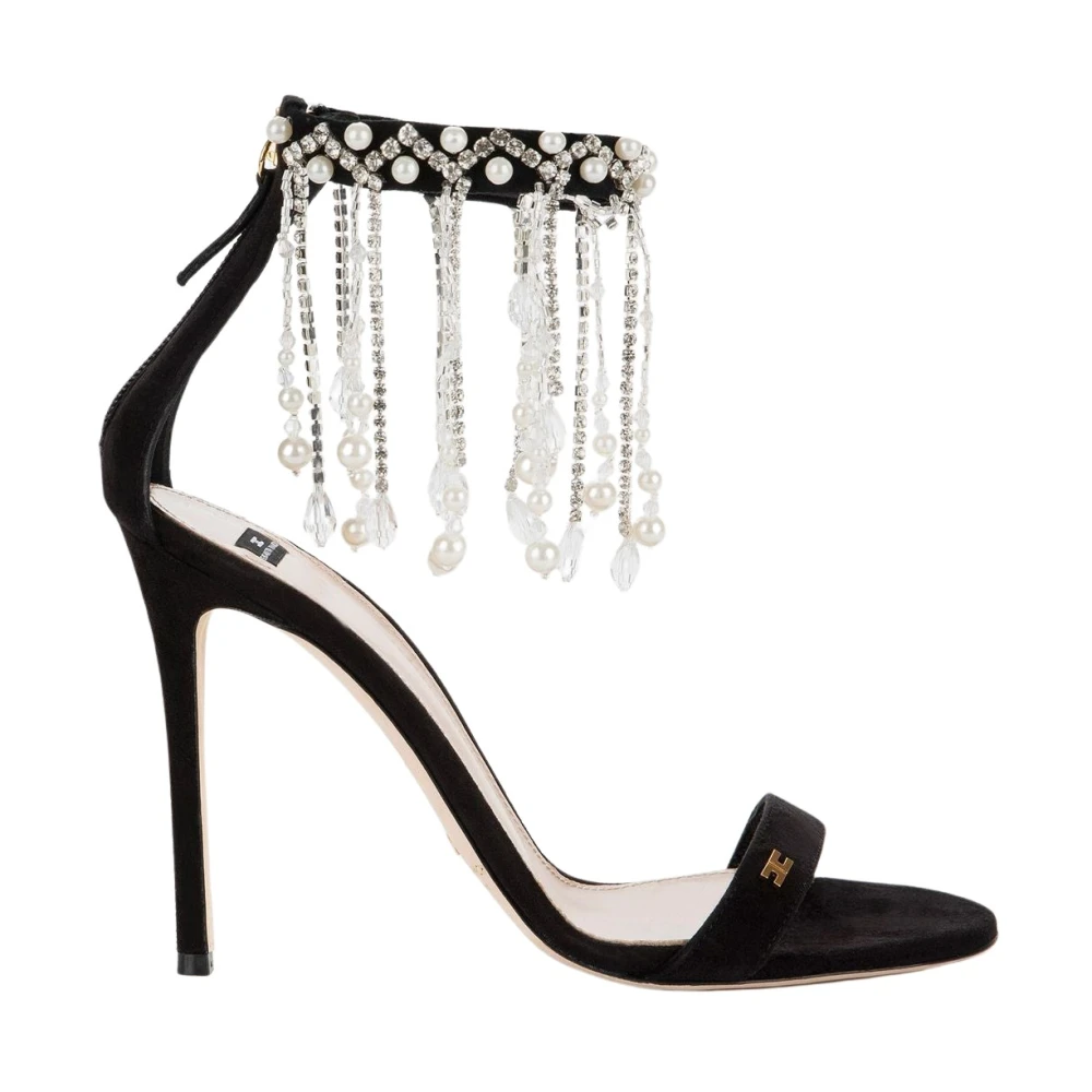 Elisabetta Franchi Enkellaagse sandaal met strass- en pareldetail Black Dames