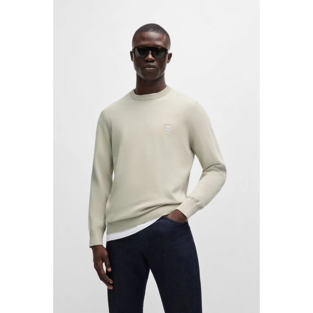 Hugo Boss Zachte Gebreide Trui met Logopatch Beige Heren