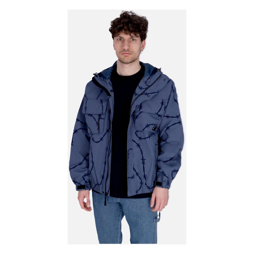 HUF Blauwe Nylon Winddichte Jas met Verstelbare Capuchon Blue Heren