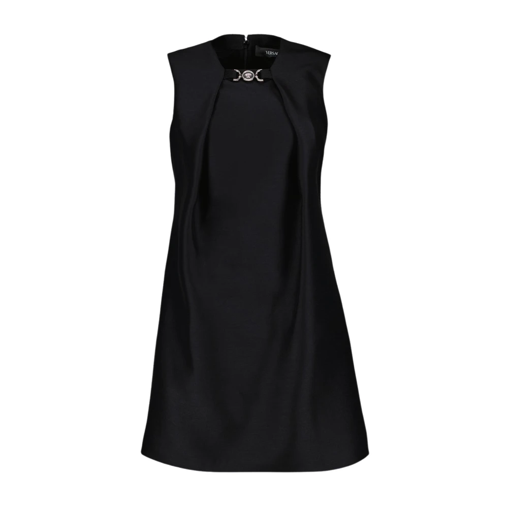 Versace Zwarte Wollen Mouwloze A-lijn Jurk Black Dames
