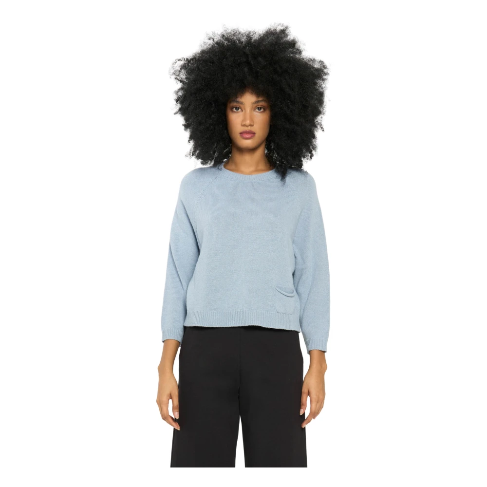 Vicario Cinque Wol Kasjmier Box-Neck Sweater Ribbed Finish Blue Dames