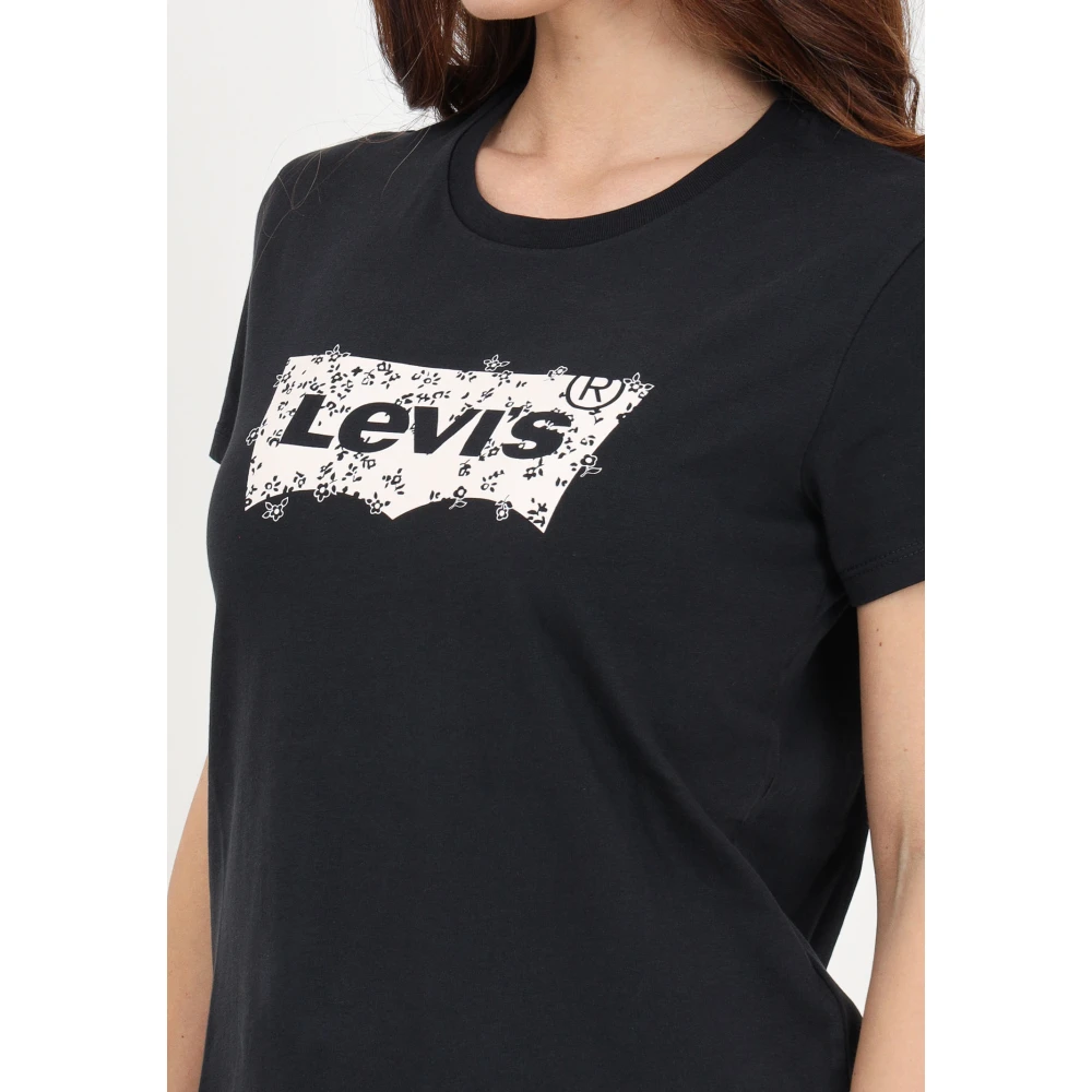 Levi's Dames T-shirt met bloemenlogo print Black Dames