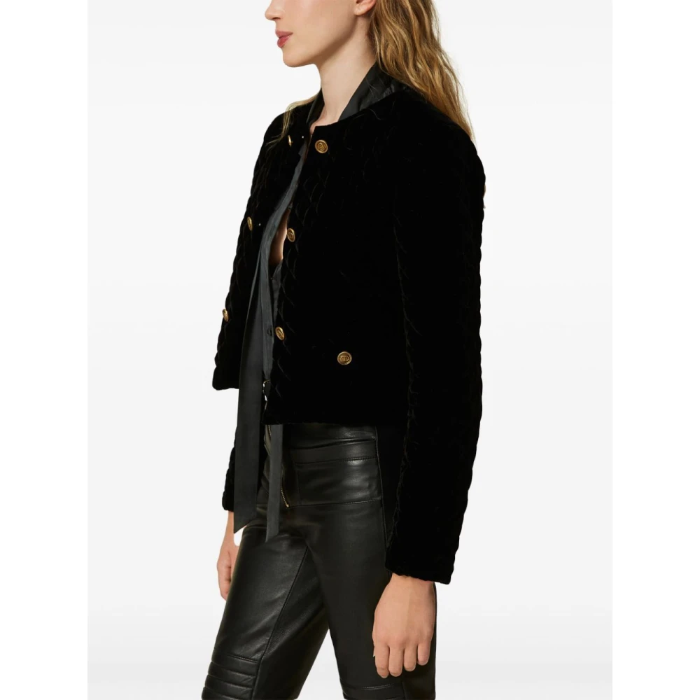 Twinset Gewatteerde Zwarte Jassen met Logoknopen Black Dames
