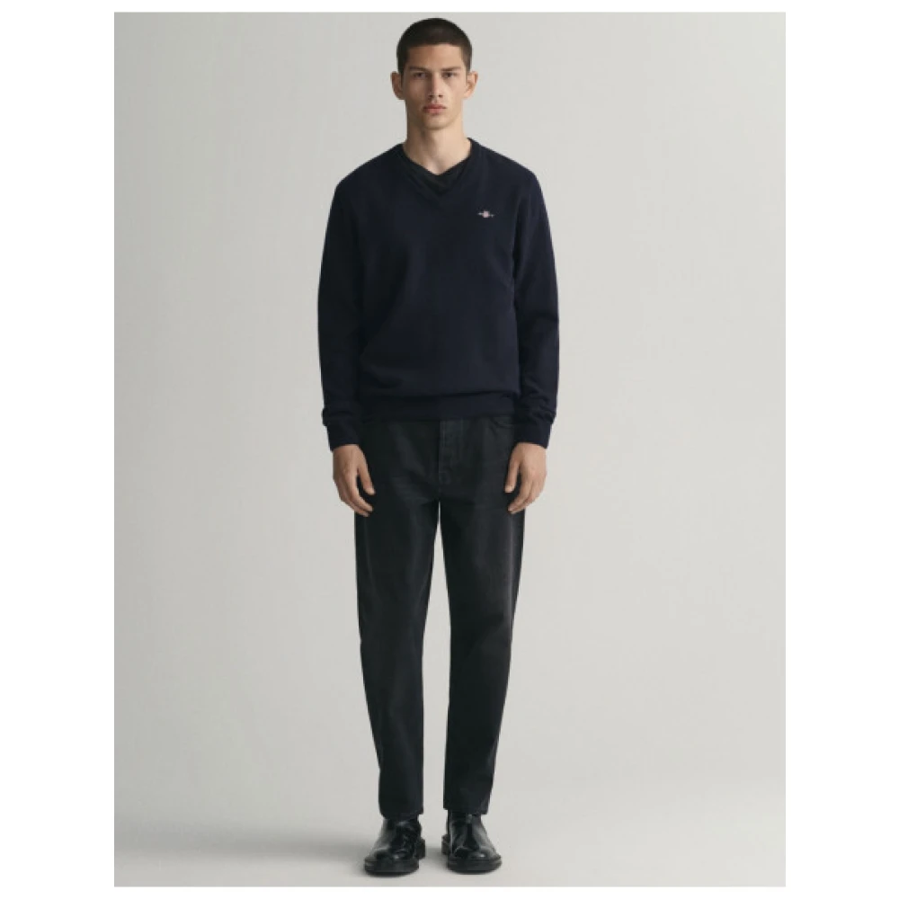 Gant Ultra Fijne Wol V-Hals Trui Blue Heren