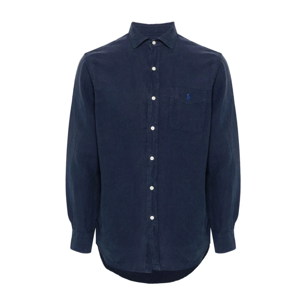 Polo Ralph Lauren Blauw Linnen Langarm Overhemd Blue Heren