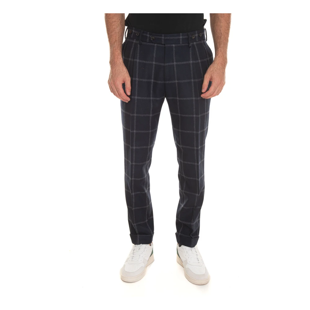 Berwich Geruite Chino met Tailoring Vent Blue Heren
