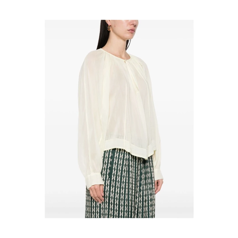 Forte Pastelgele Ronde Hals Lange Mouwen Shirt White Dames