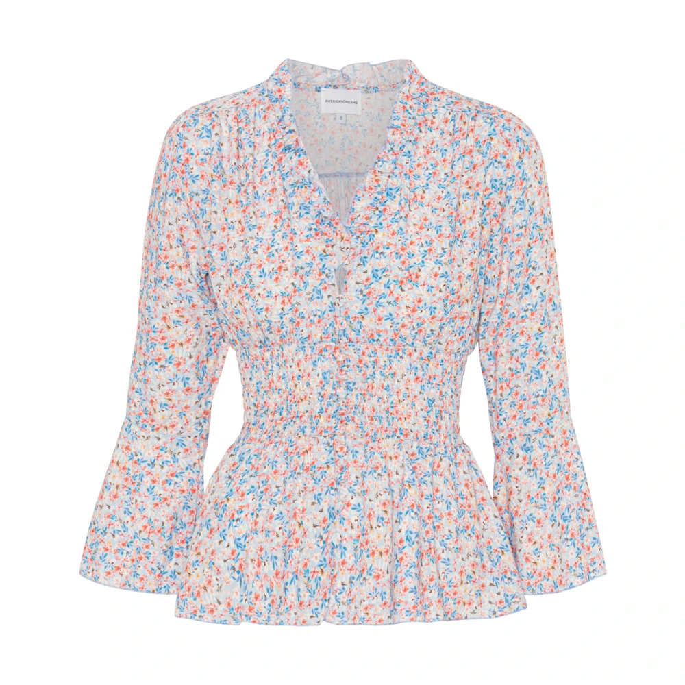 American Dreams Blauwe Bloem Smock Top Multicolor Dames