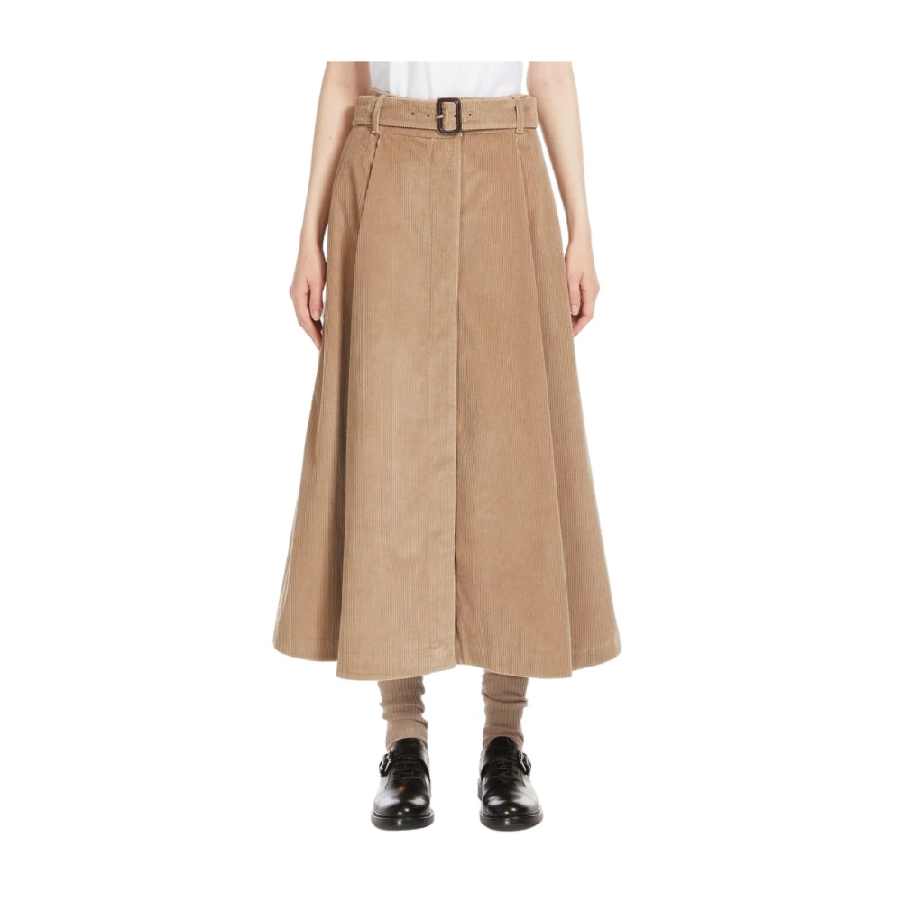 Max Mara Studio Beige Fluweel Wijd Uitlopende Rok Beige Dames